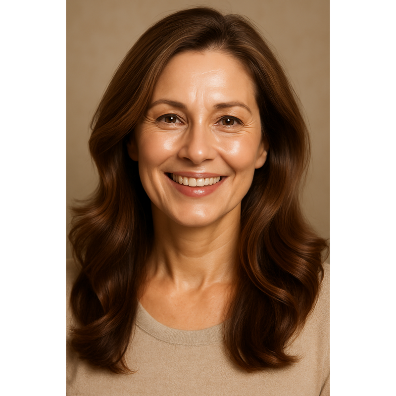 Healthy woman in her 50s with glowing skin and shiny hair, representing results from Rejuvenate Pro supplement