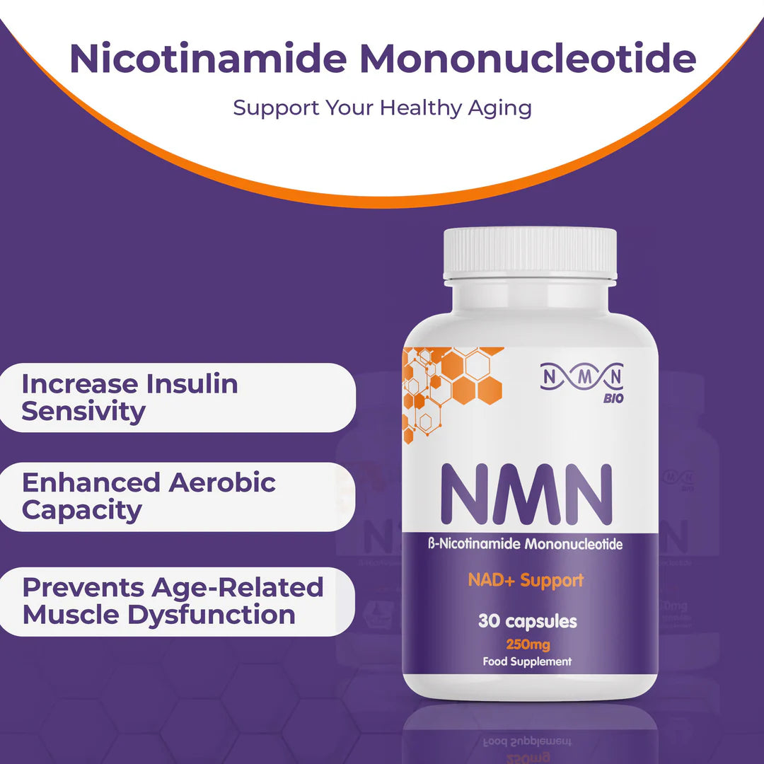 NMN Bio Nicotinamide Mononucleotide 250mg 30 capsules bottle for insulin sensitivity and aerobic capacity