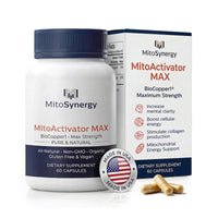 MitoActivator MAX BioCopper1 supplement bottle and box with capsules, 60 count, Made in USA