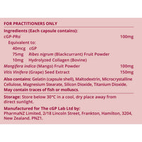 cGPMAX Cardiovascular Health ingredients label with cGP-PRo, Mango fruit powder, and Grape seed extract details