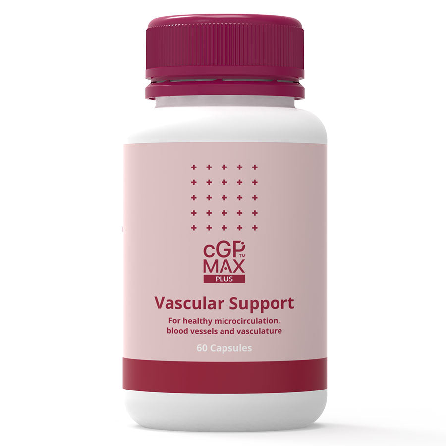cGPMAX Plus Vascular Support capsules bottle for healthy microcirculation, blood vessels and vasculature, 60 capsules