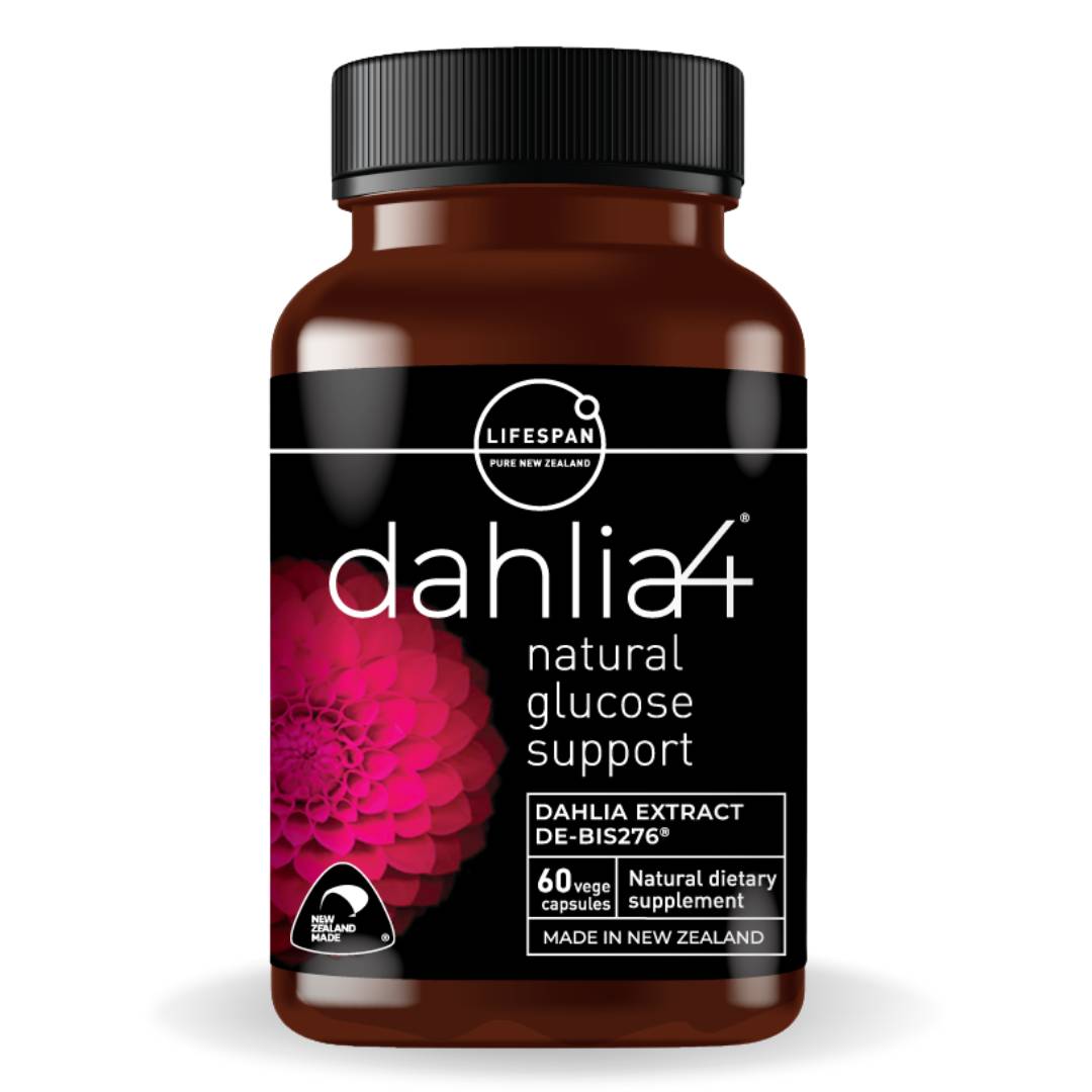 Dahlia4 Natural Glucose Support by Lifespan NZ for healthy blood sugar levels, insulin function, and metabolic balance