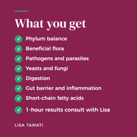 What you get with the Gut Microbiome Map: marker groups and a 1-hour results consult with Lisa