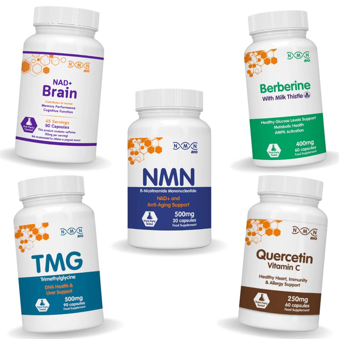 Ultimate Biohacker Bundle by NMNBio with NMN, Quercetin, Berberine, TMG, and NAD+ Brain for longevity, energy, cognitive function, and cellular optimization