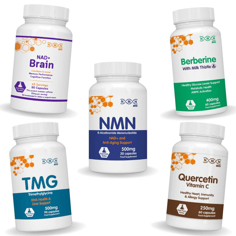 Ultimate Biohacker Bundle by NMNBio with NMN, Quercetin, Berberine, TMG, and NAD+ Brain for longevity, energy, cognitive function, and cellular optimization