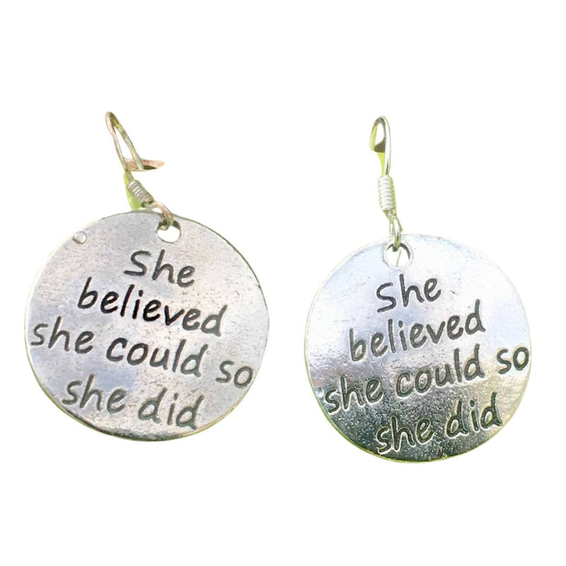 Lisa Tamati She Believed She Could earrings – inspirational silver jewelry with empowering message